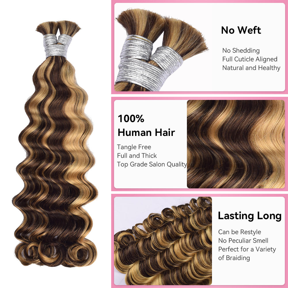 #4/27 Loose Deep Wave Bulk Human Hair For Braiding CVOHAIR