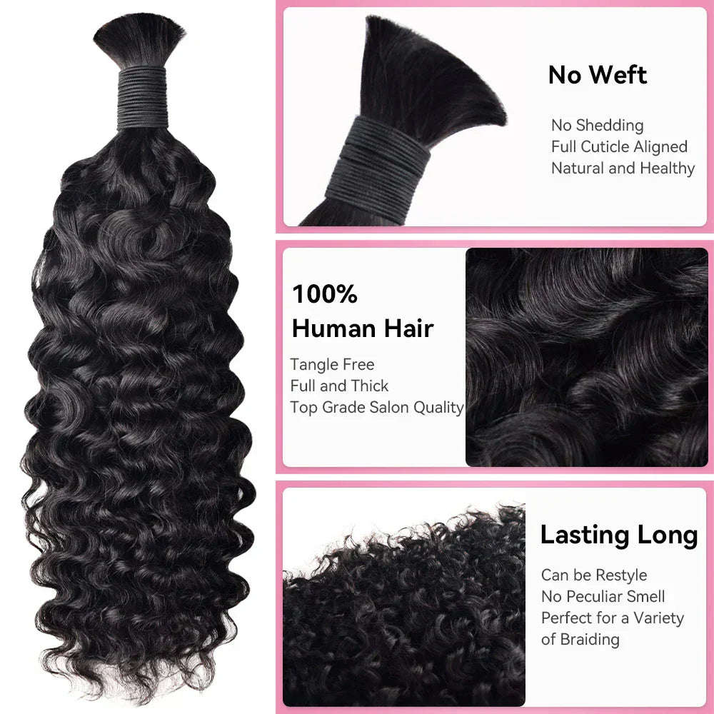 #1B Burmese Curly Boho Braids Bulk Human Hair CVOHAIR