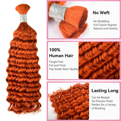 #350 Orange Deep Wave Bulk Human Hair For Braiding CVOHAIR