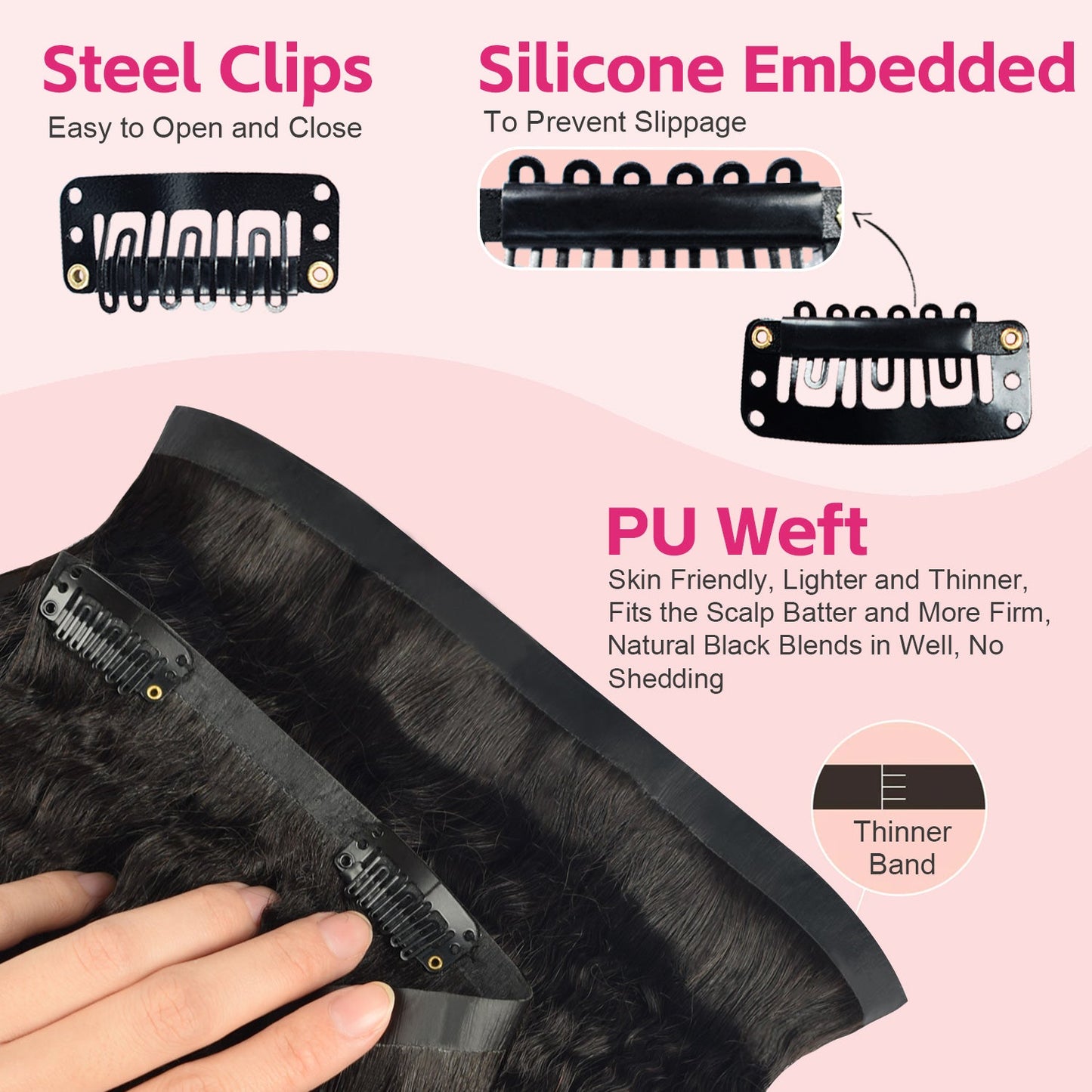 #1B 6Pcs Kinky Straight Flash Sale Free Shipping PU Seamless Clip ins Hair Extensions Real Human Hair Natural Black 110G CVOHAIR