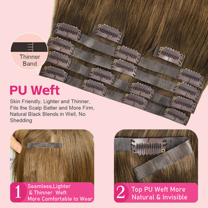 #7 Straight Free Shipping Clip in Hair Extensions Real Human Hair PU Seamless Clip ins 6Pcs 110G CVOHAIR