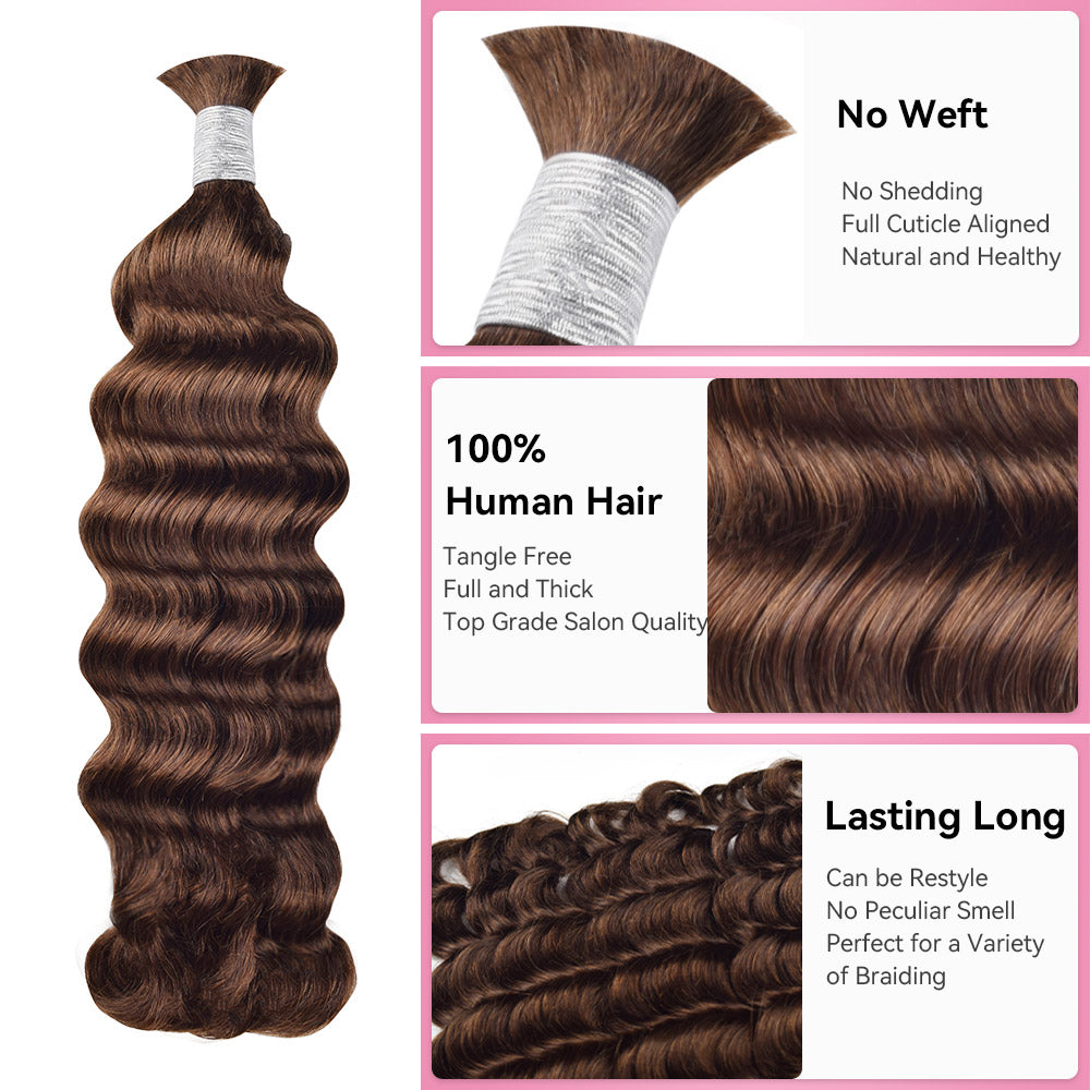 Color #4 Loose Deep Wave Bulk Human Hair For Braiding CVOHAIR