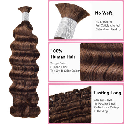 Color #4 Loose Deep Wave Bulk Human Hair For Braiding CVOHAIR