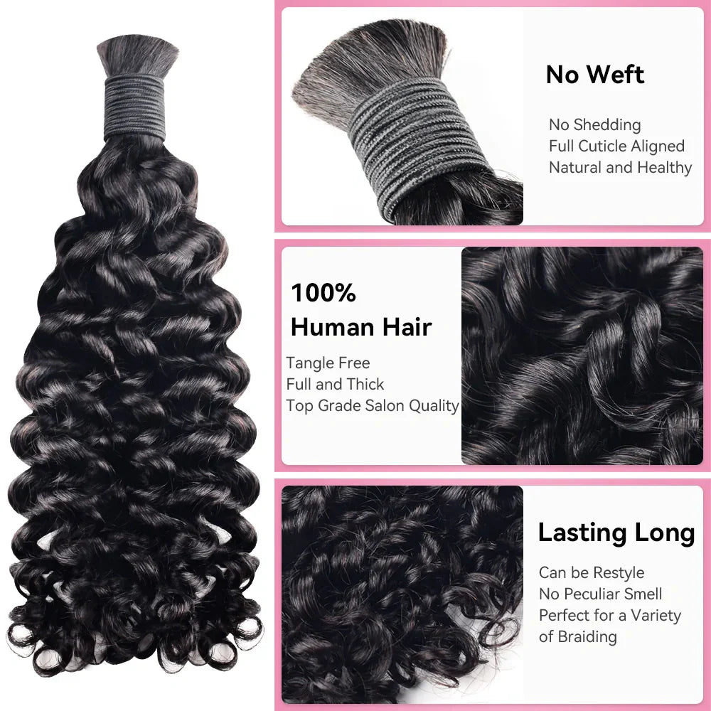 #1 Jet Black Deep Curly Bulk Human Hair For Braiding CVOHAIR