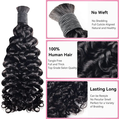 #1 Jet Black Deep Curly Bulk Human Hair For Braiding CVOHAIR