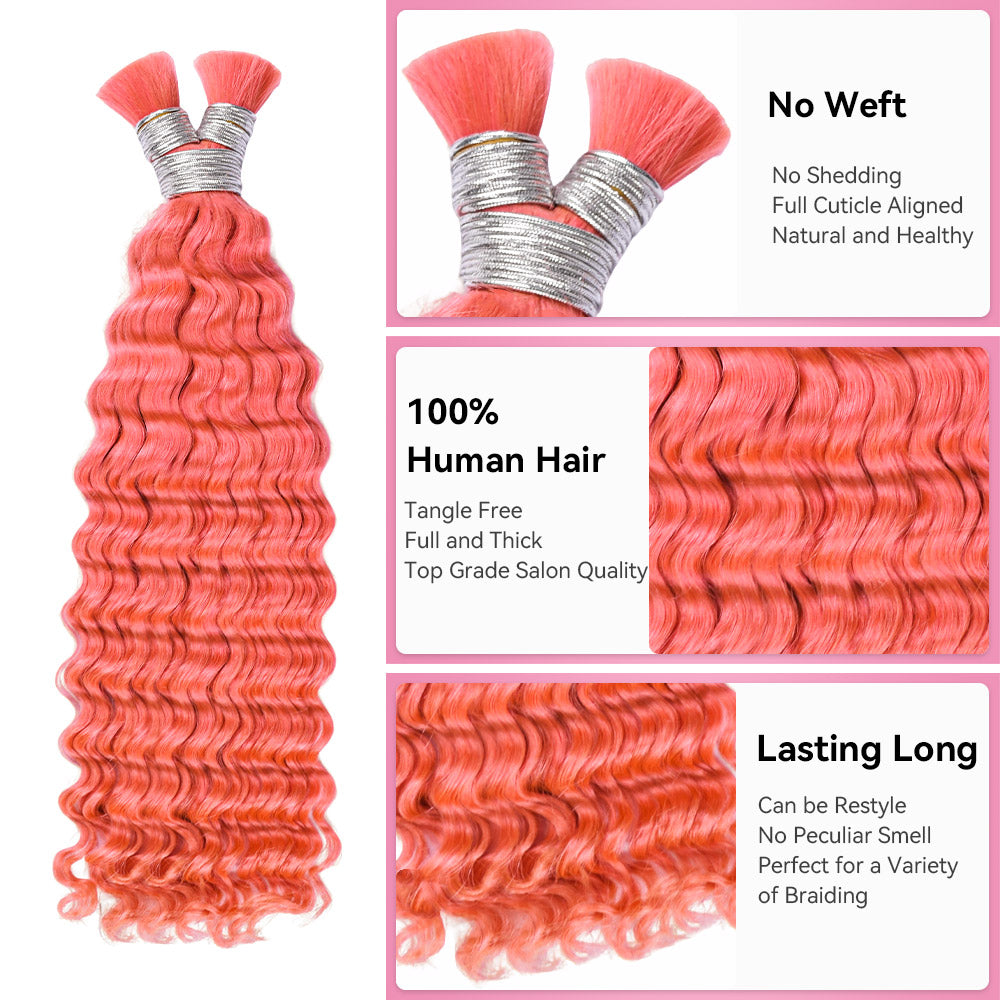 #Barbie Pink Deep Wave 100% Human Hair Braid Styles CVOHAIR