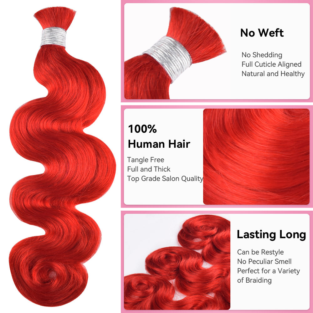 #Red 100% Human Hair Braid Body Wave Styles CVOHAIR