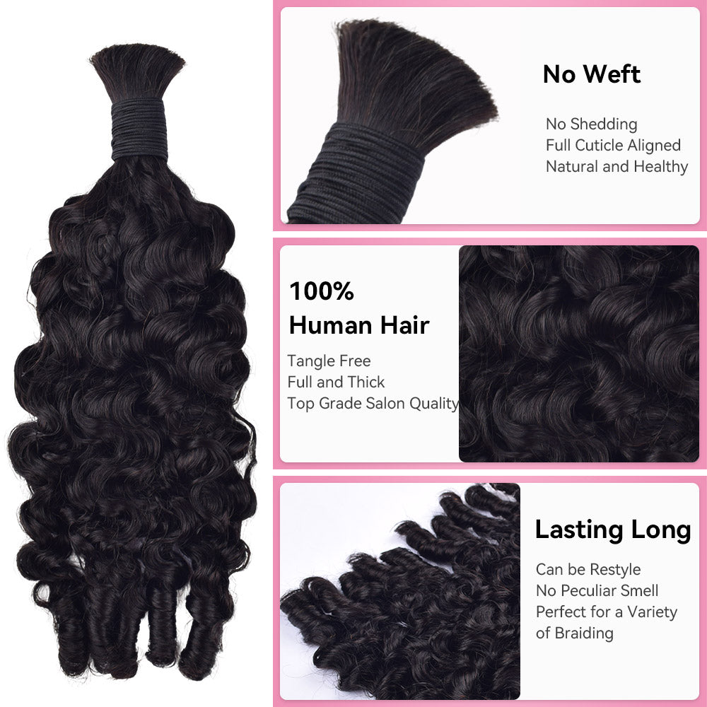 #1B Natural Black Boho Braids France Curly No Weft Bulk Hair for Human Hair CVOHAIR