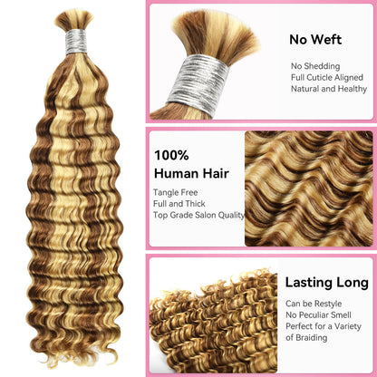 #P30/613 Deep Wave Bohemian Human Hair For Braiding CVOHAIR
