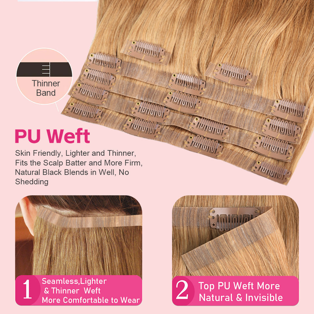 #12 Straight Flash Sale Free Shipping PU Seamless Clip ins Hair Extensions Real Human Hair 6Pcs 110G CVOHAIR