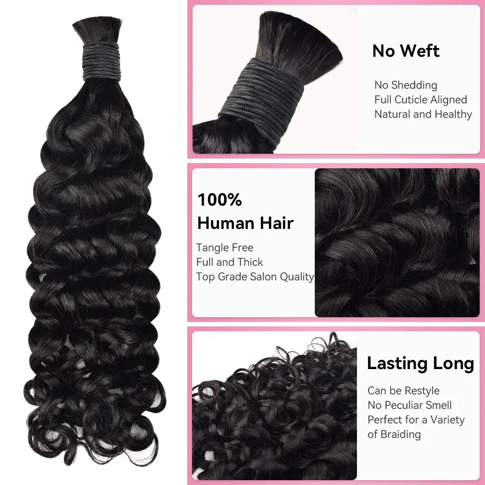 #1 Jet Black Italian Curly 100% Human Hair Braid Styles CVOHAIR