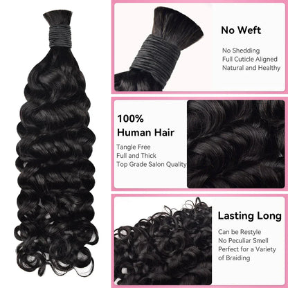 #1 Jet Black Italian Curly 100% Human Hair Braid Styles CVOHAIR