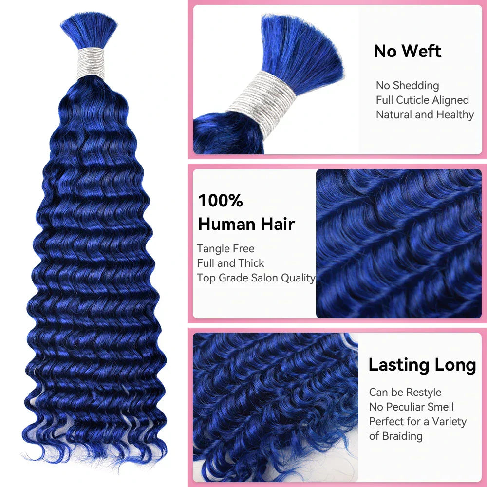 #Blue Deep Wave Bohemian Human Hair For Braiding CVOHAIR