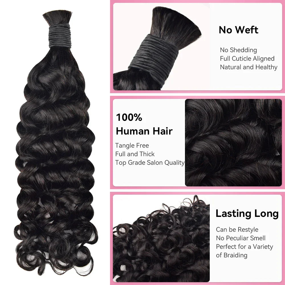 Natural Black Italian Curly Bulk Human Hair For Boho Braids CVOHAIR