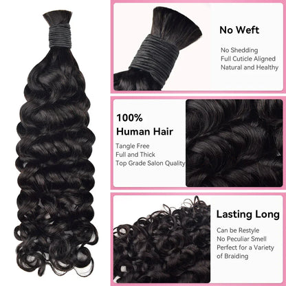 Natural Black Italian Curly Bulk Human Hair For Boho Braids CVOHAIR