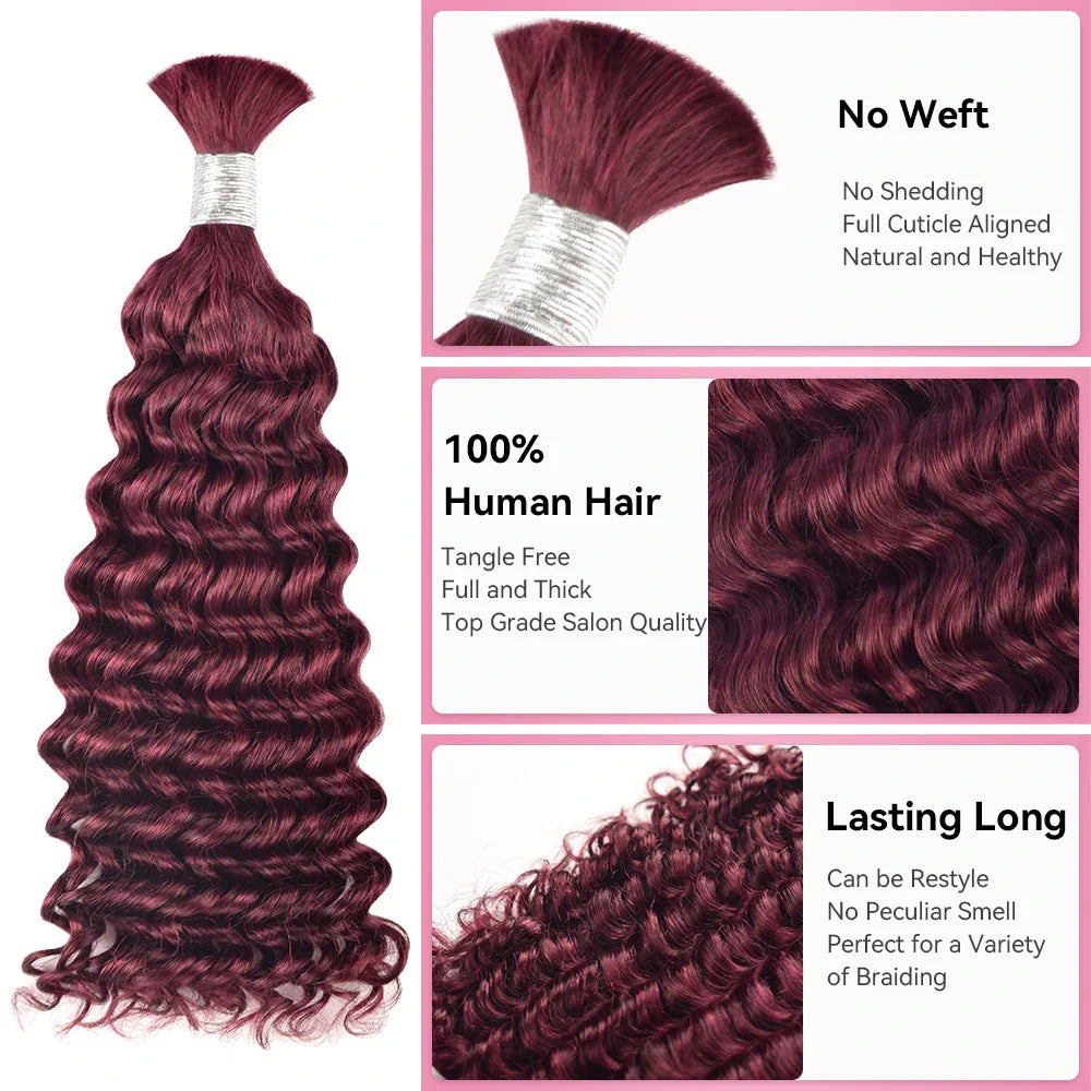 #BUG Burgundy Red Best Human Hair For Boho Braids CVOHAIR