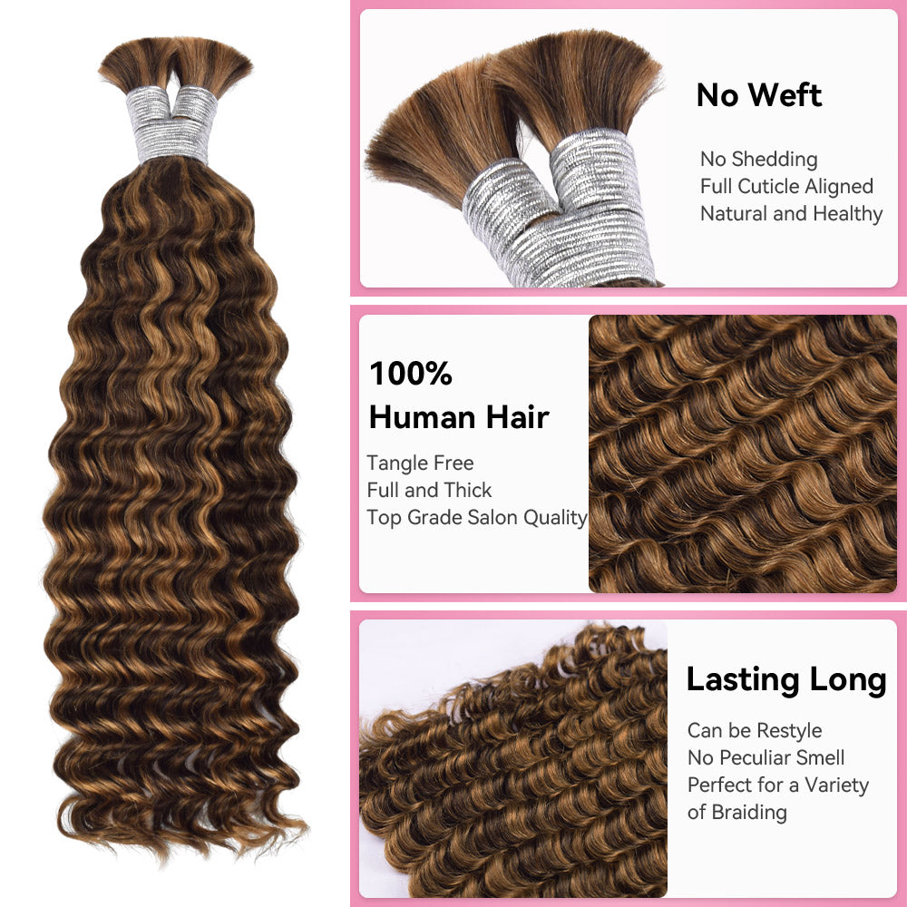 #4/30 Deep wave Bulk Human Hair For Braiding CVOHAIR