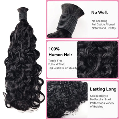 Natural Black Water Wave Bulk Human Hair For Boho Braids CVOHAIR