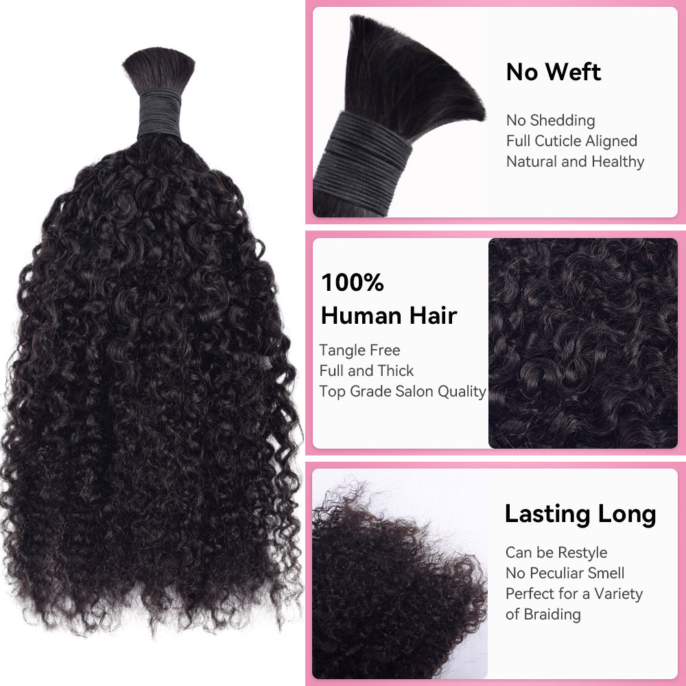 #1B Natural Black Boho Braids Pixie Curly No Weft Bulk Hair for Human Hair CVOHAIR
