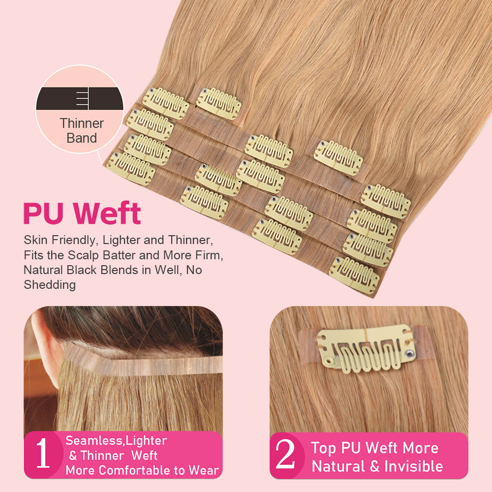 #18 Straight Flash Sale Free Shipping PU Seamless Clip ins Hair Extensions Real Human Hair 6Pcs 110G CVOHAIR