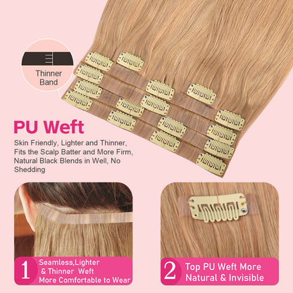 #18 Straight Flash Sale Free Shipping PU Seamless Clip ins Hair Extensions Real Human Hair 6Pcs 110G CVOHAIR