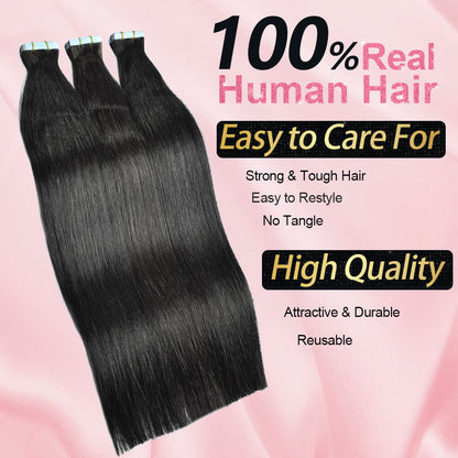 #1B Straight Tape in Hair Extensions Free Shipping Human Hair 20pcs 50g/pack Seamless Skin Weft Hair CVOHAIR