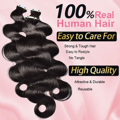 #1B Body Wave Tape in Hair Extensions Free Shipping Human Hair 20pcs 50g/pack Seamless Skin Weft Hair CVOHAIR