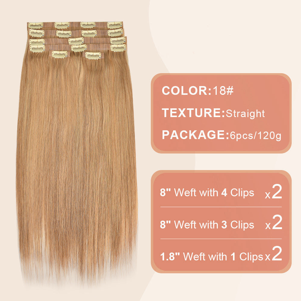 #18 Straight Flash Sale Free Shipping PU Seamless Clip ins Hair Extensions Real Human Hair 6Pcs 110G CVOHAIR