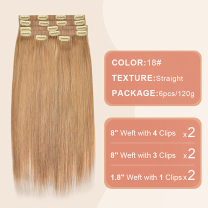 #18 Straight Flash Sale Free Shipping PU Seamless Clip ins Hair Extensions Real Human Hair 6Pcs 110G CVOHAIR