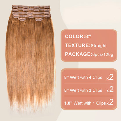 #8 Straight Flash Sale Free Shipping PU Seamless Clip ins Hair Extensions Real Human Hair 6Pcs 110G CVOHAIR