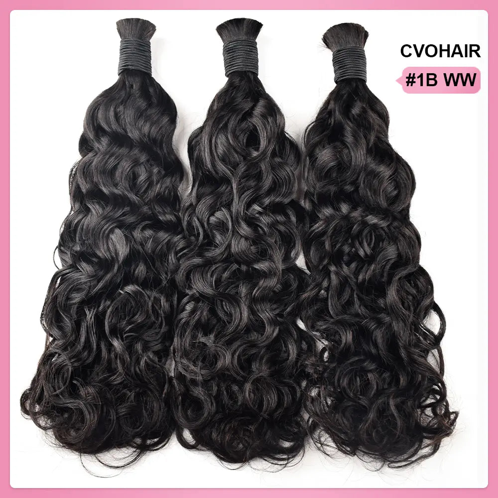 Natural Black Water Wave Bulk Human Hair For Boho Braids CVOHAIR