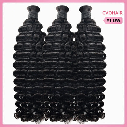 #1 Jet Black Deep Wave Bulk Human Hair For Boho Braids CVOHAIR