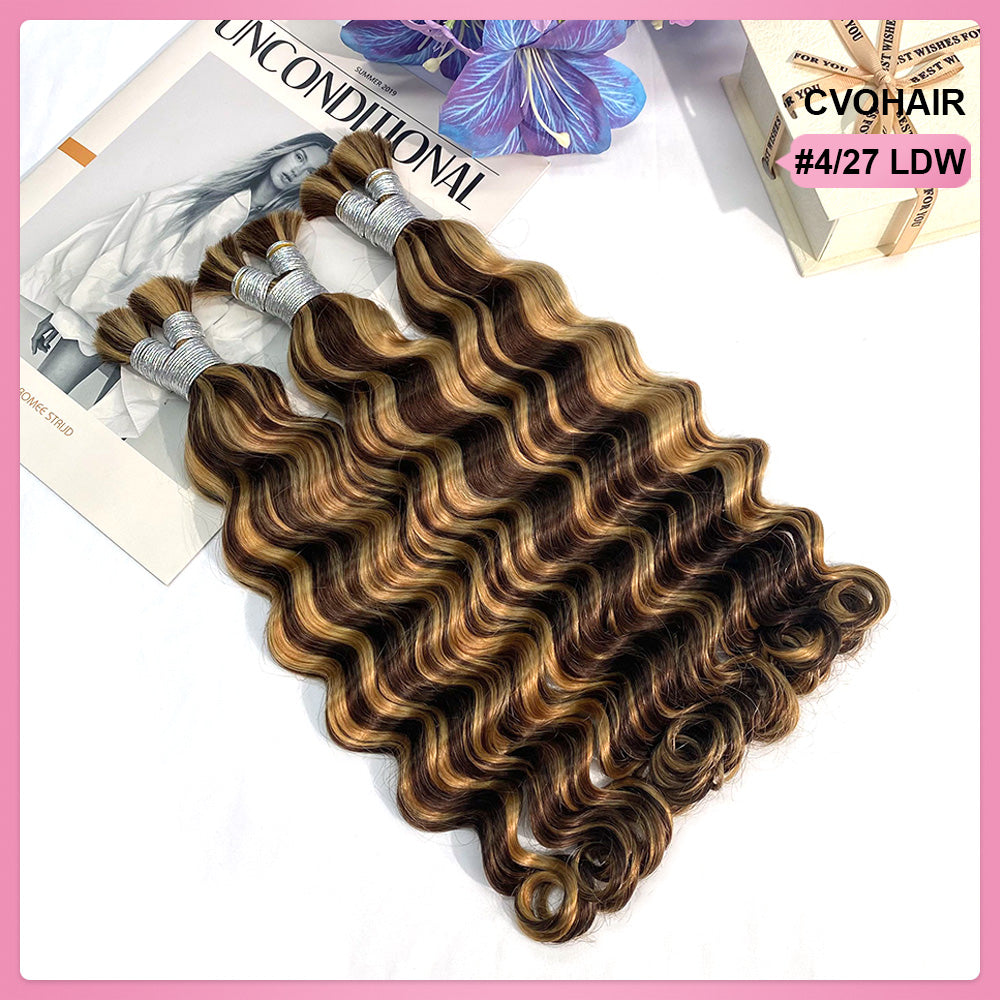 #4/27 Loose Deep Wave Bulk Human Hair For Braiding CVOHAIR