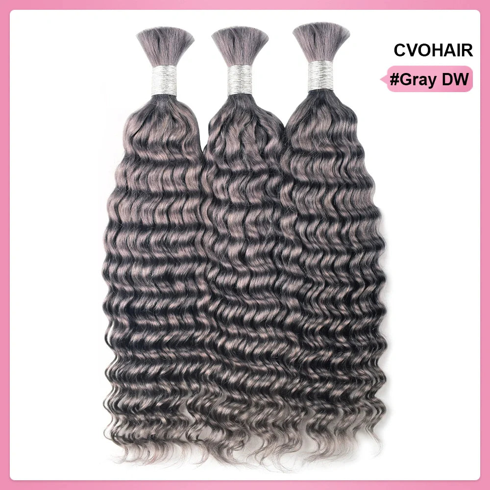 #Grey Deep Wave Bulk Human Hair For Braiding CVOHAIR