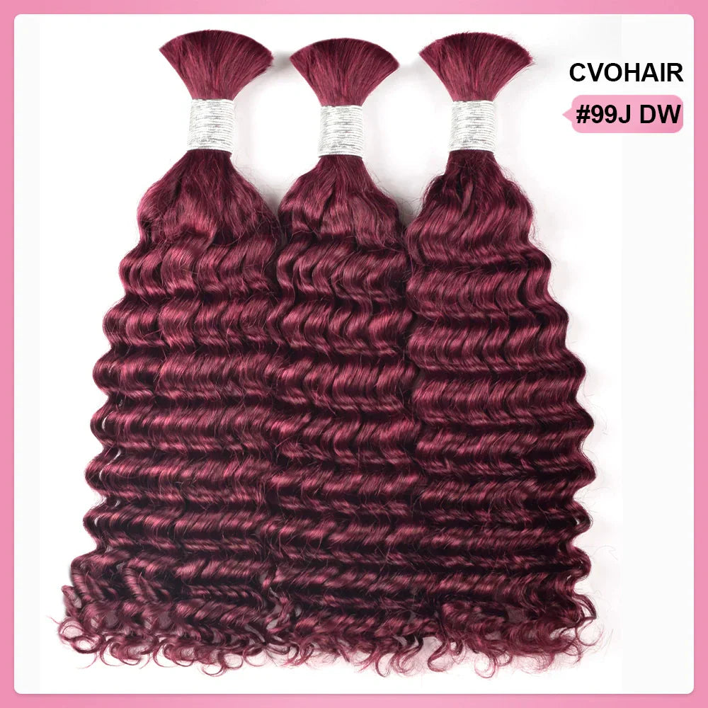 #99J Burgundy Deep Wave Bohemian Human Hair For Braiding CVOHAIR