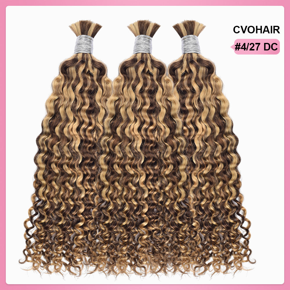 #4/27 Deep Curly Bulk Human Hair For Braiding CVOHAIR
