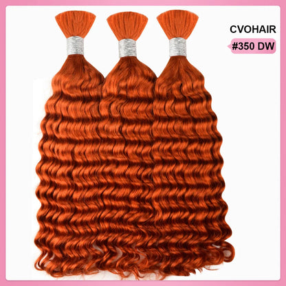 #350 Orange Deep Wave Bulk Human Hair For Braiding CVOHAIR