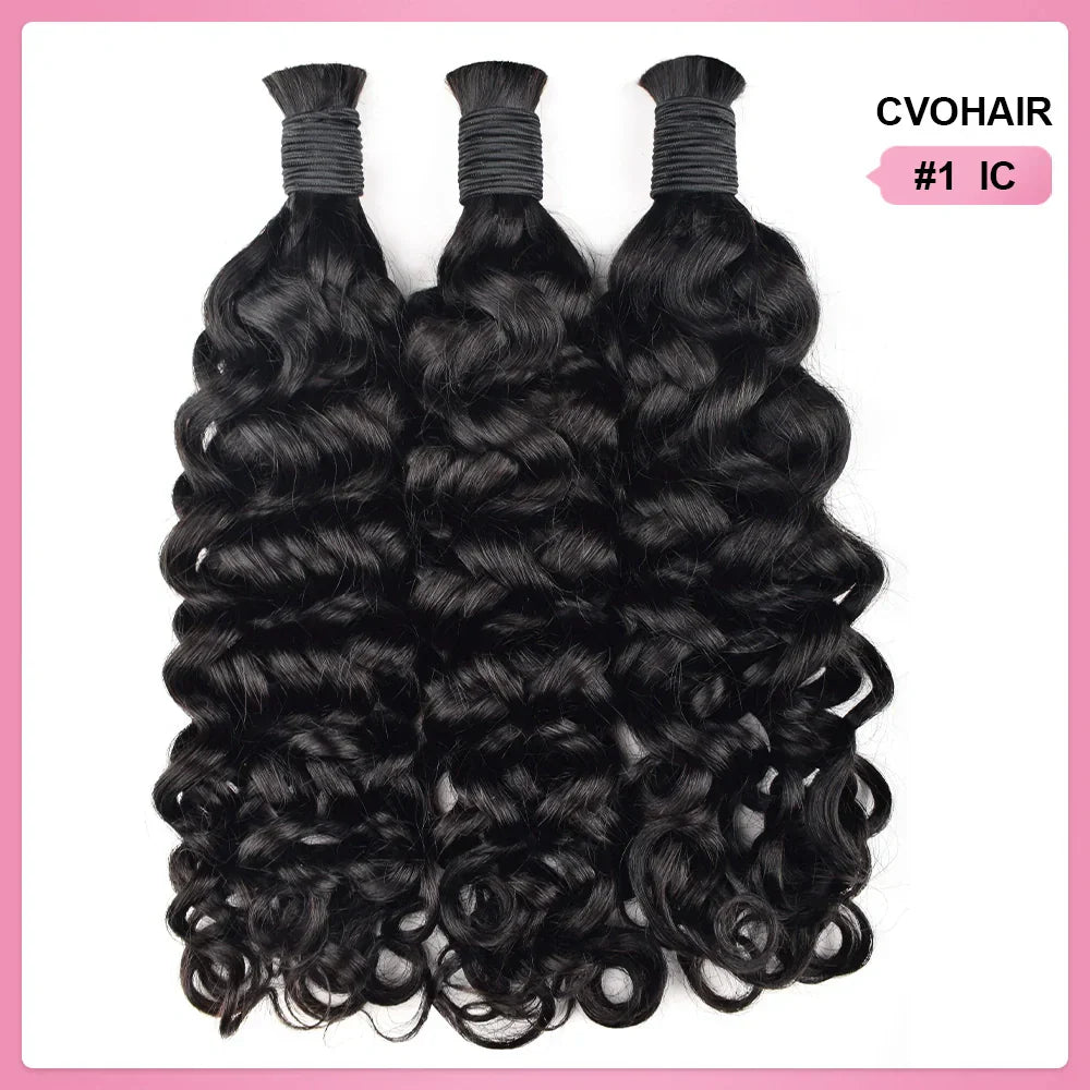 #1 Jet Black Italian Curly 100% Human Hair Braid Styles CVOHAIR