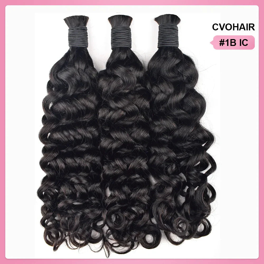 Natural Black Italian Curly Bulk Human Hair For Boho Braids CVOHAIR