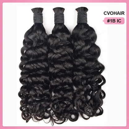 Natural Black Italian Curly Bulk Human Hair For Boho Braids CVOHAIR