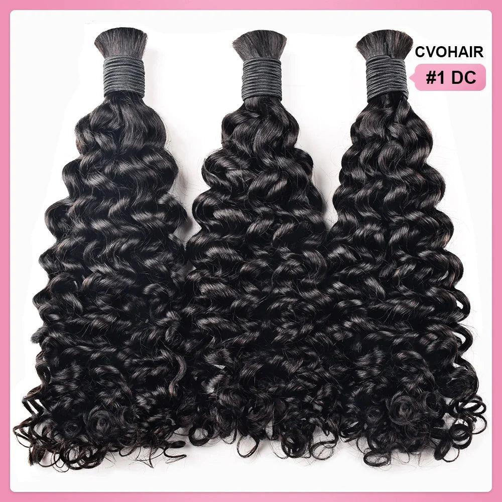 #1 Jet Black Deep Curly Bulk Human Hair For Braiding CVOHAIR
