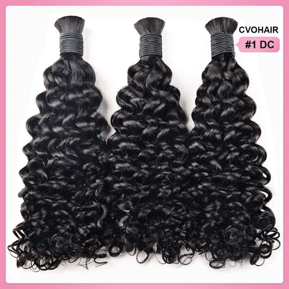 #1 Jet Black Deep Curly Bulk Human Hair For Braiding CVOHAIR