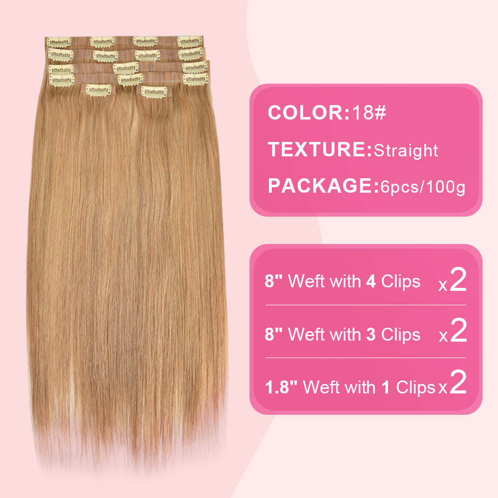 #18 Straight Flash Sale Free Shipping PU Seamless Clip ins Hair Extensions Real Human Hair 6Pcs 110G CVOHAIR
