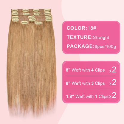 #18 Straight Flash Sale Free Shipping PU Seamless Clip ins Hair Extensions Real Human Hair 6Pcs 110G CVOHAIR