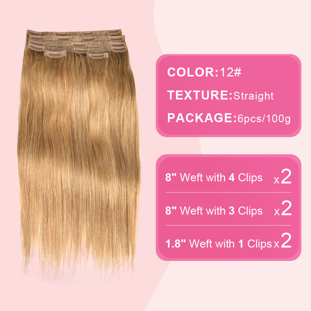 #12 Straight Flash Sale Free Shipping PU Seamless Clip ins Hair Extensions Real Human Hair 6Pcs 110G CVOHAIR
