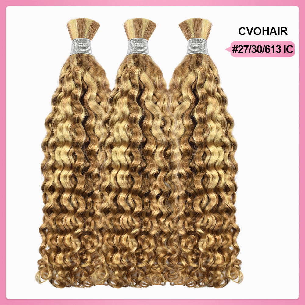 #27/30/613 Italian Curly Bulk Human Hair For Braiding CVOHAIR