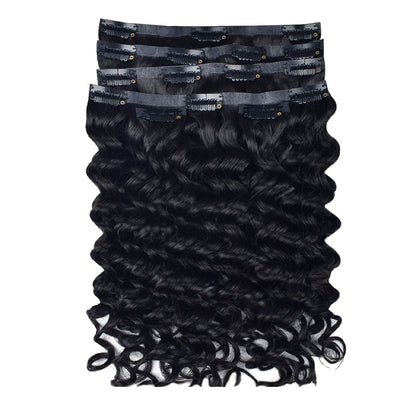 #1B 6Pcs Deep Wave Flash Sale Free Shipping PU Seamless Clip ins Hair Extensions Real Human Hair 120G CVOHAIR