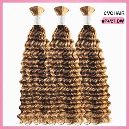 #4/27 Ombre Highlight Deep Wave Bulk Human Hair For Braiding CVOHAIR