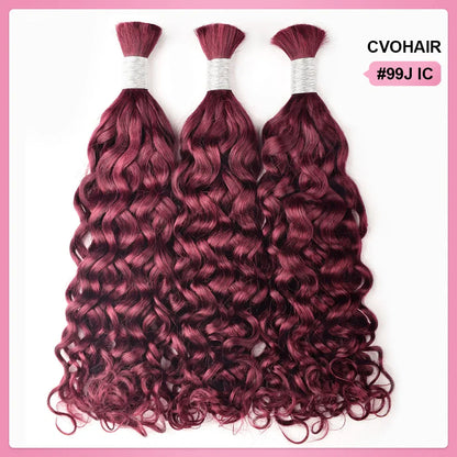 #99J Burgundy Hot Braids Bulk Human Hair Italian Curly CVOHAIR
