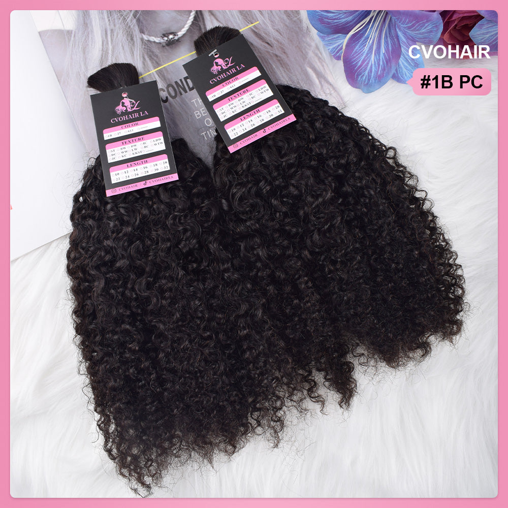 #1B Natural Black Boho Braids Pixie Curly No Weft Bulk Hair for Human Hair CVOHAIR